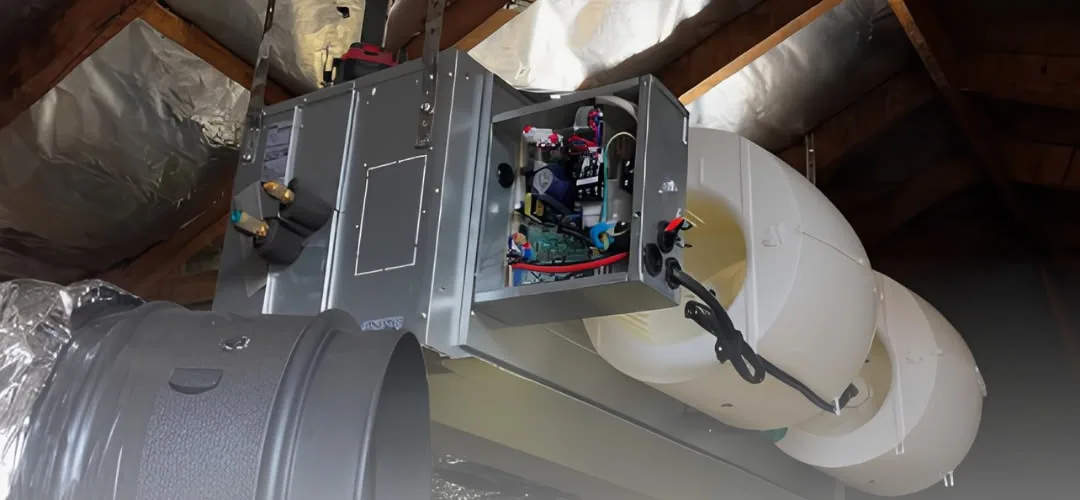 Ducted air conditioning unit installed in a roof space